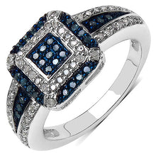 Load image into Gallery viewer, 0.50 Carat Genuine Blue Diamond &amp; White Diamond .925 Sterling Silver Ring

