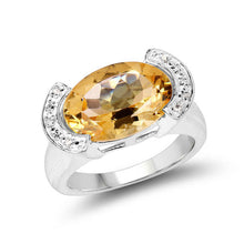 Load image into Gallery viewer, 4.55 Carat Genuine Citrine and White Diamond .925 Sterling Silver Ring
