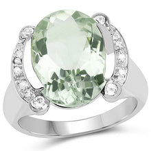 Load image into Gallery viewer, 8.12 Carat Genuine Green Amethyst, White Topaz &amp; White Diamond .925 Sterling Silver Ring
