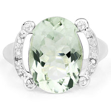 Load image into Gallery viewer, 8.12 Carat Genuine Green Amethyst, White Topaz &amp; White Diamond .925 Sterling Silver Ring
