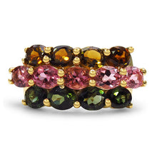 Load image into Gallery viewer, 14K Yellow Gold Plated 4.58 Carat Genuine Multi Tourmaline .925 Sterling Silver Ring
