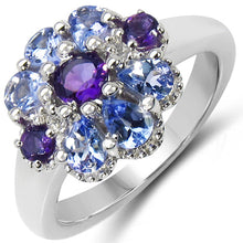 Load image into Gallery viewer, 1.25 Carat Genuine Tanzanite, Amethyst &amp; White Topaz .925 Sterling Silver Ring
