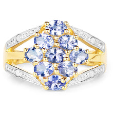 Load image into Gallery viewer, 14K Yellow Gold Plated 1.59 Carat Genuine Tanzanite and White Topaz .925 Sterling Silver Ring
