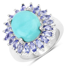 Load image into Gallery viewer, 6.10 Carat Genuine Larimar and Tanzanite .925 Sterling Silver Ring
