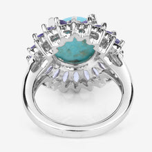 Load image into Gallery viewer, 6.10 Carat Genuine Larimar and Tanzanite .925 Sterling Silver Ring
