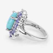 Load image into Gallery viewer, 6.10 Carat Genuine Larimar and Tanzanite .925 Sterling Silver Ring
