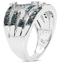 Load image into Gallery viewer, 0.59 Carat Genuine Blue Diamond &amp; White Diamond .925 Sterling Silver Ring
