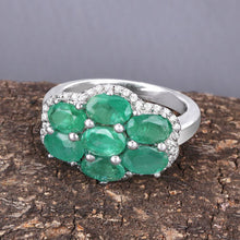 Load image into Gallery viewer, 3.33 Carat Genuine Zambian Emerald and White Zircon .925 Sterling Silver Ring
