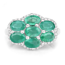 Load image into Gallery viewer, 3.33 Carat Genuine Zambian Emerald and White Zircon .925 Sterling Silver Ring

