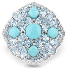 Load image into Gallery viewer, 6.18 Carat Genuine Turquoise and Blue Topaz .925 Sterling Silver Ring
