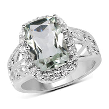 Load image into Gallery viewer, 3.94 Carat Genuine Green Amethyst and White Topaz .925 Sterling Silver Ring
