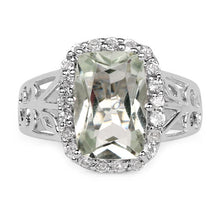 Load image into Gallery viewer, 3.94 Carat Genuine Green Amethyst and White Topaz .925 Sterling Silver Ring
