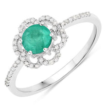 Load image into Gallery viewer, 0.55 Carat Genuine Zambian Emerald and White Diamond 14K White Gold Ring
