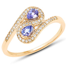 Load image into Gallery viewer, 0.42 Carat Genuine Tanzanite and White Diamond 14K Yellow Gold Ring
