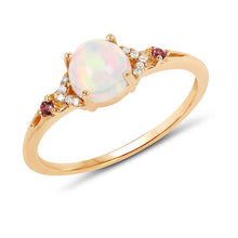 Load image into Gallery viewer, 0.57 Carat Genuine Opal Ethiopian, Pink Tourmaline &amp; White Diamond 14K Yellow Gold Ring
