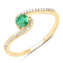Load image into Gallery viewer, 0.33 Carat Genuine Zambian Emerald and White Diamond 14K Yellow Gold Ring
