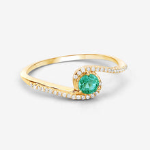 Load image into Gallery viewer, 0.33 Carat Genuine Zambian Emerald and White Diamond 14K Yellow Gold Ring
