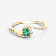 Load image into Gallery viewer, 0.33 Carat Genuine Zambian Emerald and White Diamond 14K Yellow Gold Ring
