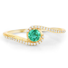 Load image into Gallery viewer, 0.33 Carat Genuine Zambian Emerald and White Diamond 14K Yellow Gold Ring
