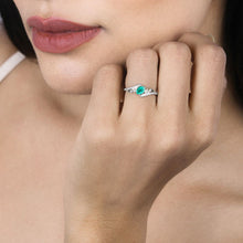 Load image into Gallery viewer, 0.51 Carat Genuine Zambian Emerald and White Diamond 14K White Gold Ring
