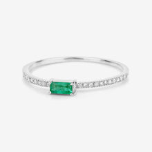 Load image into Gallery viewer, 0.18 Carat Genuine Zambian Emerald and White Diamond 14K White Gold Ring
