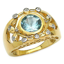 Load image into Gallery viewer, 14K Yellow Gold Plated 3.42 Carat Genuine Blue Topaz &amp; White Topaz .925 Sterling Silver Ring
