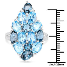 Load image into Gallery viewer, 6.69 Carat Genuine Swiss Blue Topaz, London Blue Topaz and White Zircon .925 Sterling Silver Ring
