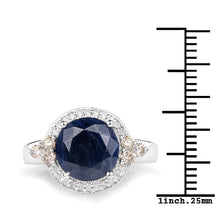 Load image into Gallery viewer, 4.10 Carat Genuine Blue Sapphire, Champagne Diamond and White Diamond .925 Sterling Silver Ring
