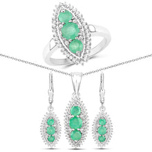 Load image into Gallery viewer, 3.52 Carat Genuine Zambian Emerald and White Topaz .925 Sterling Silver 3 Piece Jewelry Set (Ring, Earrings, and Pendant w/ Chain)
