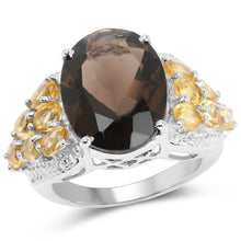 Load image into Gallery viewer, 9.74 Carat Genuine Smoky Quartz, Citrine &amp; White Topaz .925 Sterling Silver Ring

