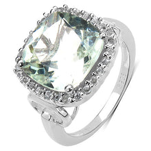 Load image into Gallery viewer, 5.86 Carat Genuine Green Amethyst and Green Diamond .925 Sterling Silver Ring
