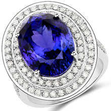 Load image into Gallery viewer, 13.78 Carat Genuine Tanzanite and White Diamond 18K White Gold Ring
