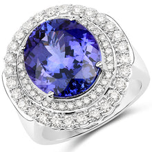 Load image into Gallery viewer, 10.79 Carat Genuine Tanzanite and White Diamond 18K White Gold Ring
