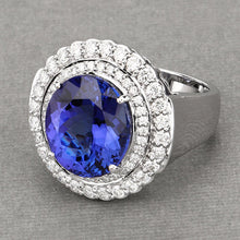 Load image into Gallery viewer, 10.79 Carat Genuine Tanzanite and White Diamond 18K White Gold Ring

