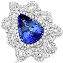 Load image into Gallery viewer, 11.68 Carat Genuine Tanzanite and White Diamond 18K White Gold Ring
