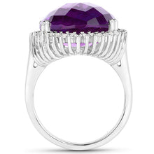 Load image into Gallery viewer, 14.90 Carat Genuine Amethyst and White Diamond .925 Sterling Silver Ring
