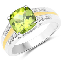 Load image into Gallery viewer, 2.20 Carat Genuine Peridot and White Diamond 14K Yellow Gold with .925 Sterling Silver Ring

