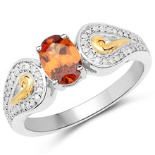 Load image into Gallery viewer, 1.01 Carat Genuine Garnet and White Diamond 14K Yellow Gold with .925 Sterling Silver Ring
