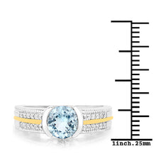 Load image into Gallery viewer, 1.37 Carat Genuine Aquamarine and White Diamond 14K Yellow Gold with .925 Sterling Silver Ring
