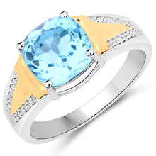 Load image into Gallery viewer, 2.74 Carat Genuine Swiss Blue Topaz and White Diamond .925 Sterling Silver Ring

