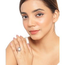 Load image into Gallery viewer, 3.92 Carat Genuine Ethiopian Opal, Multi Sapphire and White Diamond .925 Sterling Silver Ring
