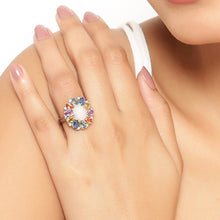 Load image into Gallery viewer, 3.92 Carat Genuine Ethiopian Opal, Multi Sapphire and White Diamond .925 Sterling Silver Ring
