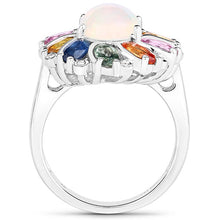 Load image into Gallery viewer, 3.92 Carat Genuine Ethiopian Opal, Multi Sapphire and White Diamond .925 Sterling Silver Ring
