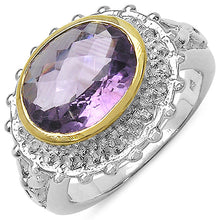 Load image into Gallery viewer, Two Tone Plated 4.36 Carat Genuine Amethyst &amp; White Topaz .925 Sterling Silver Ring
