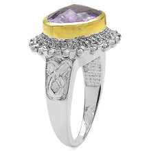 Load image into Gallery viewer, Two Tone Plated 4.36 Carat Genuine Amethyst &amp; White Topaz .925 Sterling Silver Ring
