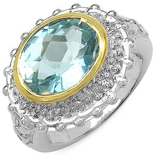 Load image into Gallery viewer, Two Tone Plated 5.01 Carat Genuine Blue Topaz &amp; White Topaz .925 Sterling Silver Ring
