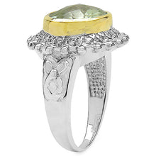 Load image into Gallery viewer, Two Tone Plated 4.16 Carat Genuine Green Amethyst &amp; White Topaz .925 Sterling Silver Ring

