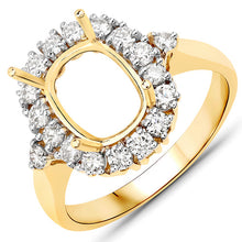 Load image into Gallery viewer, 0.54 Carat Genuine White Diamond 14K Yellow Gold Semi Mount Ring - holds 9x7mm Cushion Gemstone
