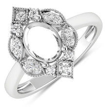 Load image into Gallery viewer, 0.20 Carat Genuine White Diamond 14K White Gold Semi Mount Ring - holds 8x6mm Oval Gemstone
