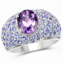 Load image into Gallery viewer, 4.21 Carat Genuine Amethyst and Tanzanite .925 Sterling Silver Ring
